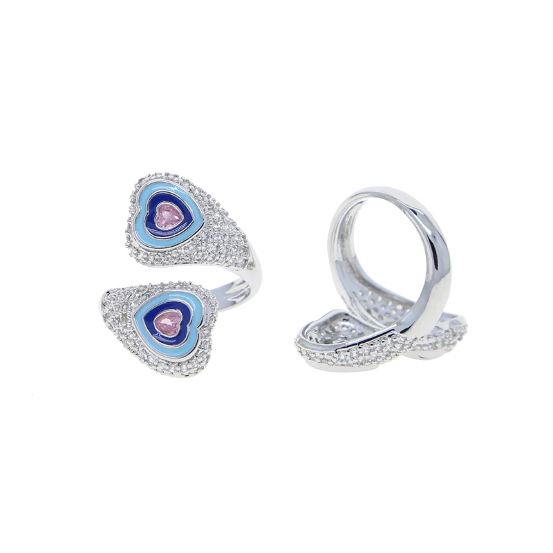 Fashion Jewelry 5A Zirconia Heart Open Rings for Women Charm White Blue Stones Platinum Plated Color Anillos Mujer for Party