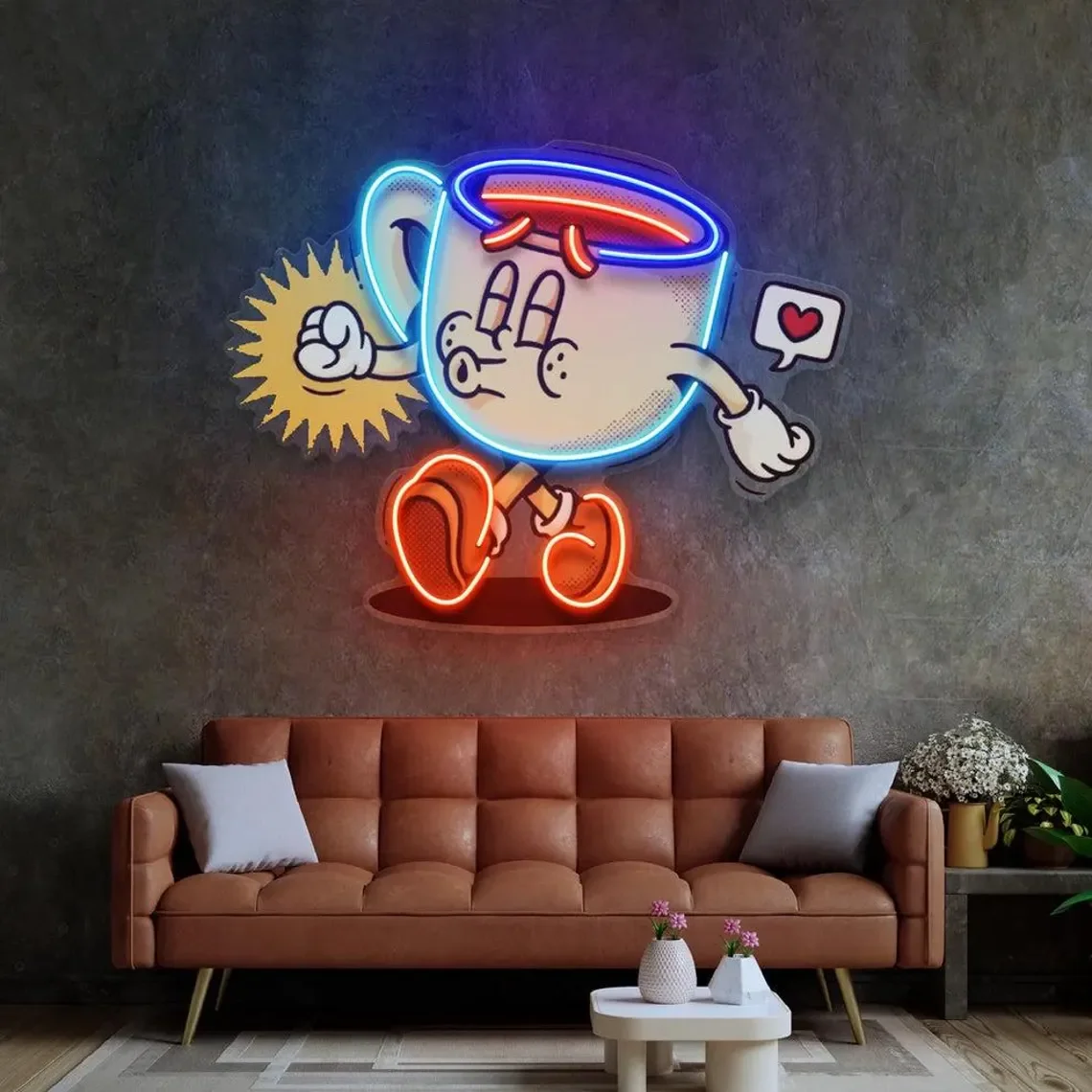 

Coffee Cup Neon Sign Funny Cartoon Coffee Mug Wall Art Decor for Coffee Shops Kitchen Decor Unique Gift for Coffee Lovers
