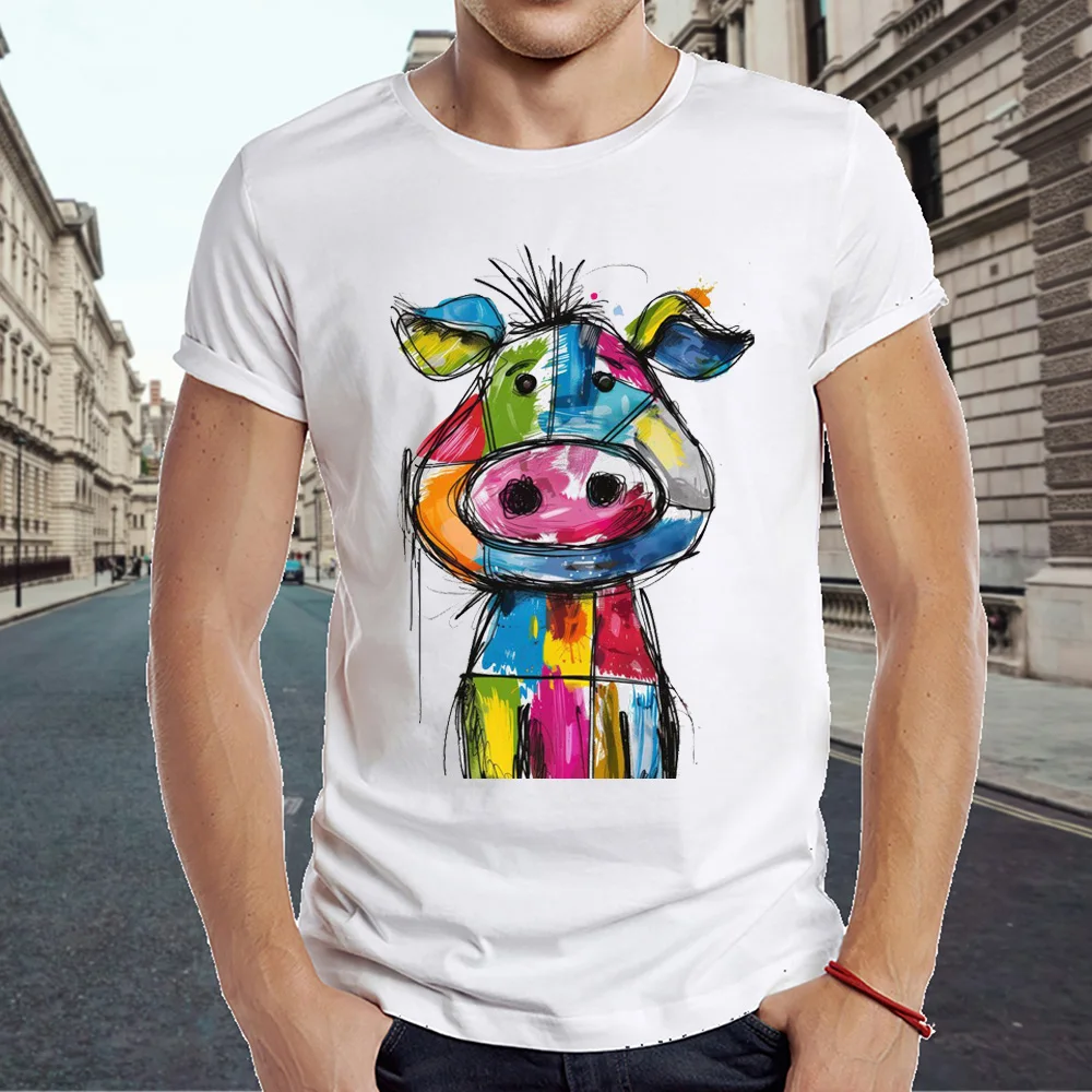 2025 New TEEHUB Hipster Colorful Hand Drawing Pig Men T-Shirt Fashion Carton Pigs Printed Tops Short Sleeve Cool Streetwear Tee