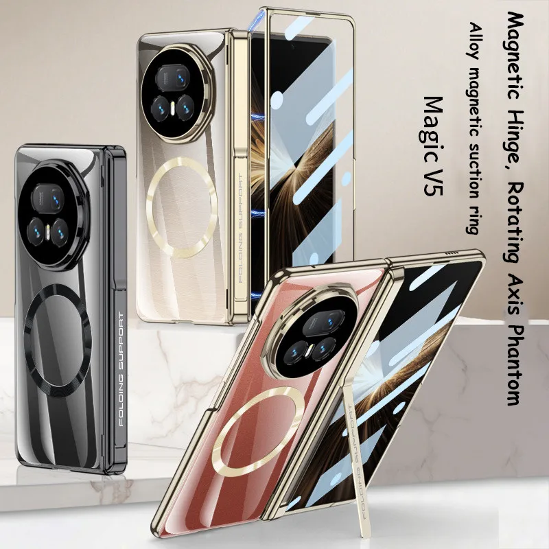 

Защитный чехол со складным шарниром на магнитной присоске для Huawei Honor Magic V5 V 5 5G с чехлом-держателем из закаленной пленки HD