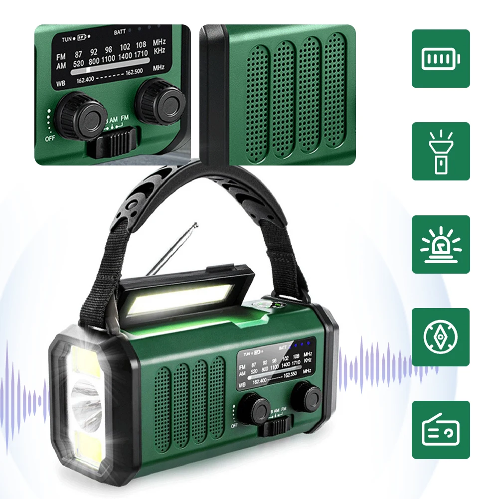 

Hand Crank Emergency Radio with Flashlight Reading Lamp SOS Alarm Solar Powered Radio Portable Weather Radio for Emergency/Home