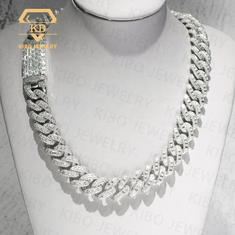 Hot Selling Hip Hop Miami Cuban Chain 15MM Silver 925 Moissanite D Color VVS Custom Snap Hip Hop Moissanite Cuban Necklace Chain