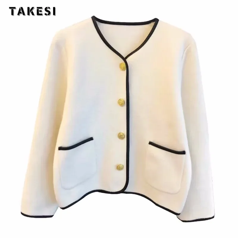 2023 Autumn Winter Korean Style Single Breasted Round Neck Wool Jacket For Women Office Lady Blends Luxury Fashion Warm Coat