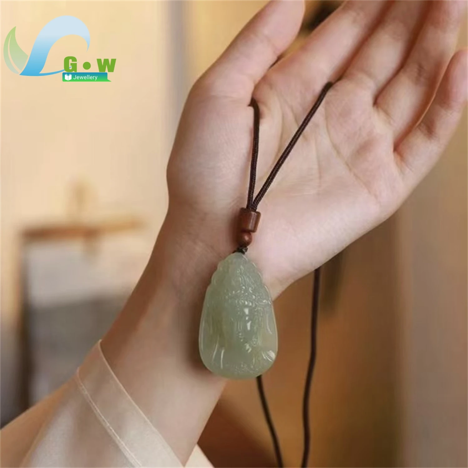 Natural Hetian Jade Old Material Ice Clear Water Guanyin Pendant Men Hanging Amulet Necklace Gemstone Jewelry Charm Gift For