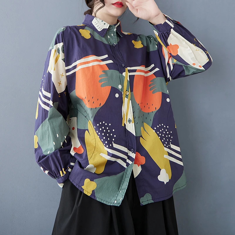 Casual Cotone sciolto irt Primavera Autunno Stampa di cartoni animati Sistema forestale Faionable Versatile giapponese Sle Top Faion da donna