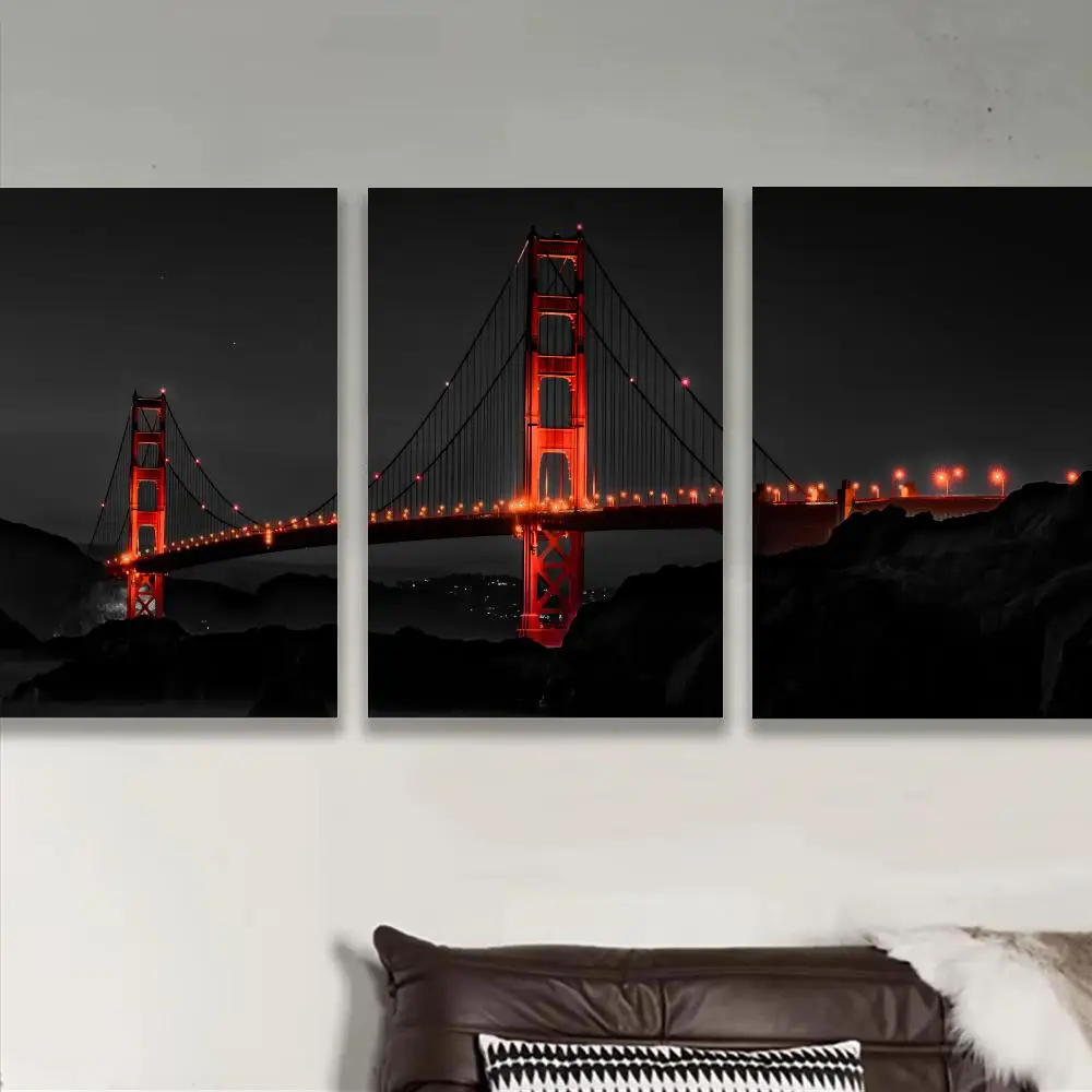 Autocollants d'affiche de nuit du Golden Gate Bridge, autocollants artistiques auto-adhésifs pour chambre à coucher, salon, décoration de la maison, autocollants muraux modernes, cadeau