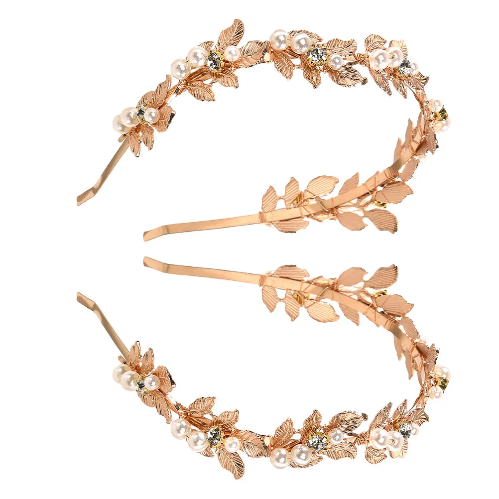 

2Pcs Bridal Wedding Hair Accessories Baroque Leaf Headband Elegant Pearl Leaf Hair Vine for Bride Parties Special Occasions