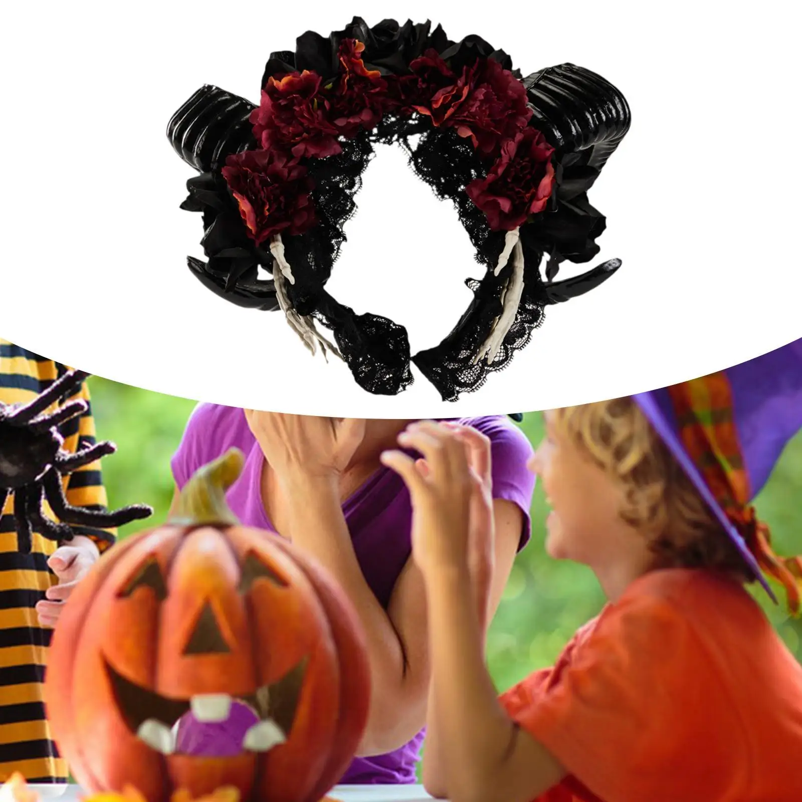 羊の角ヘッドバンド写真小道具ゴシックレトロレースヴィンテージ軽量ヘアアクセサリー頭飾りハロウィンコスプレ用