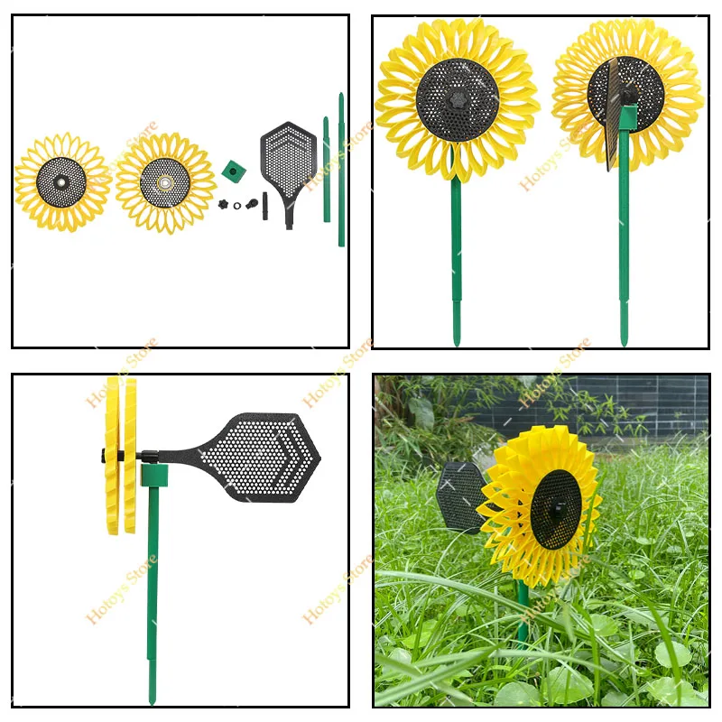 3D Printed Sunflower Wind Spinner Stake Rotating Windmill Bird Repellent Pinwheel Outdoor Lawn Yard Garden Decor Ornament