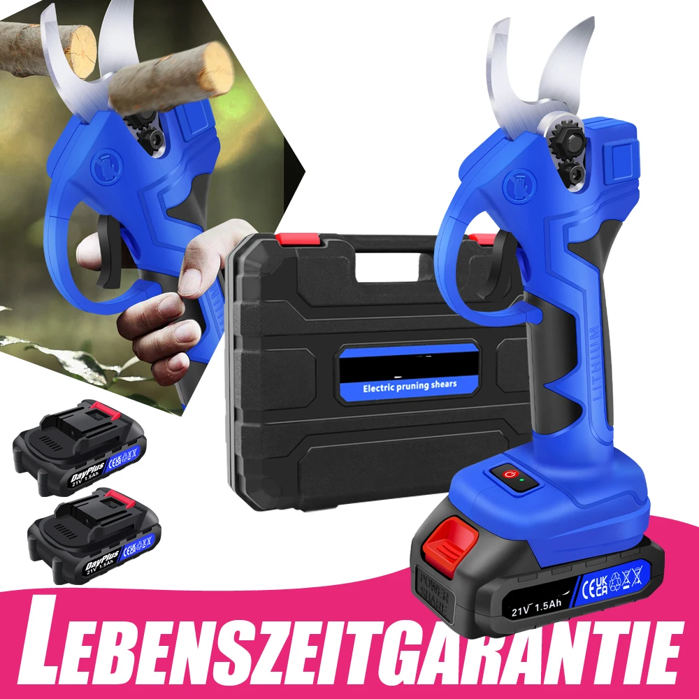 Sécatrices de jardin électriques, sécatrices à vigne sans fil, sécatrices à arbres sans fil, ciseaux à roses, sécatrices de jardin à batterie avec 2 batteries 1,5 Ah et un chargeur, diamètre de coupe de 30 mm, sécatrices à branches à batterie pour le jardin, pour la taille des plantes.