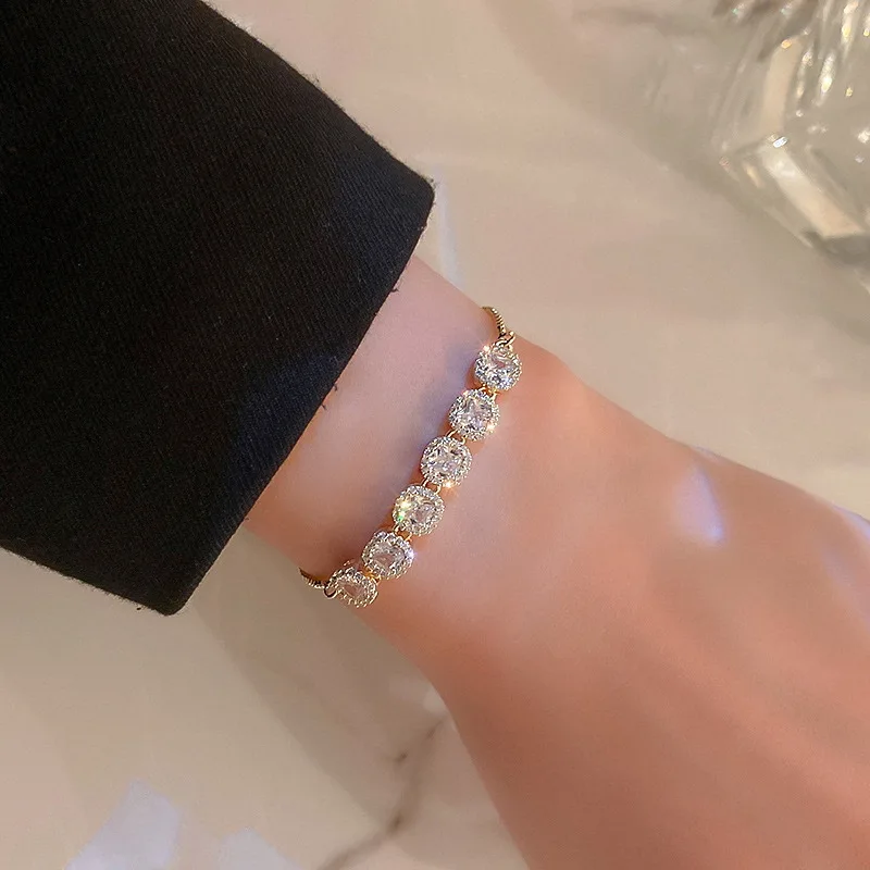 Luxury Gold Plated Oversized Zircon Adjustable Bracelets For Women 2022 New Trendy Shiny High Quality Bracelet Wedding Jewelry