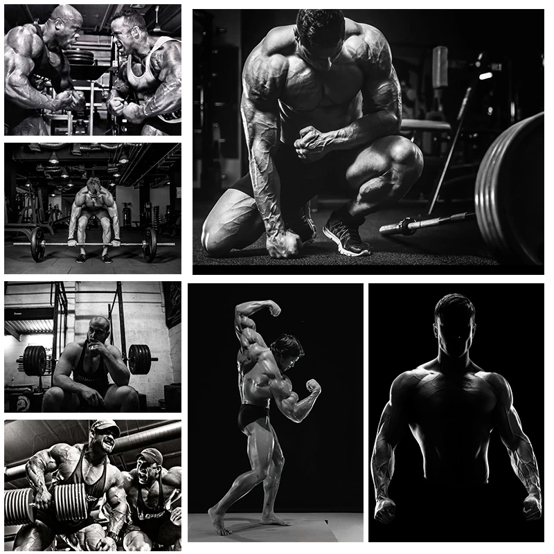 Black Background Bodybuilding Sports Posters and Prints Modern Sport Canvas Printing Wall Art Picture for Gym Living Room Decor