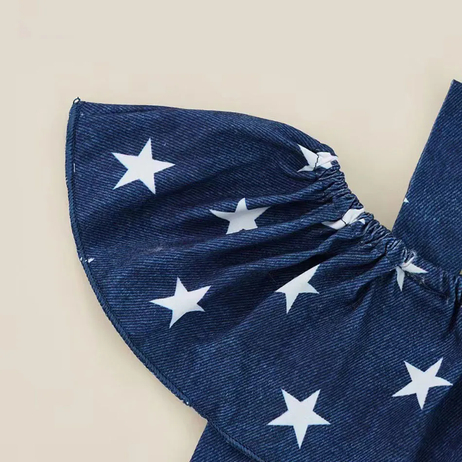 Girls Denim Children Set American Flag Shorts with Cowboy Strap Top Trendy 2Pcs Outfit for Summer Celebrations Independence Day image 6