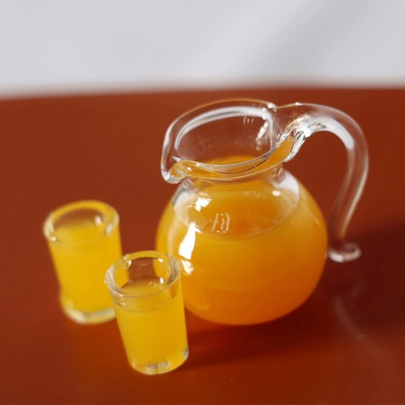 1:12 Rumah Boneka Miniatur Susu Jeruk Jus Minuman Cangkir Pot Model Ornamen DIY