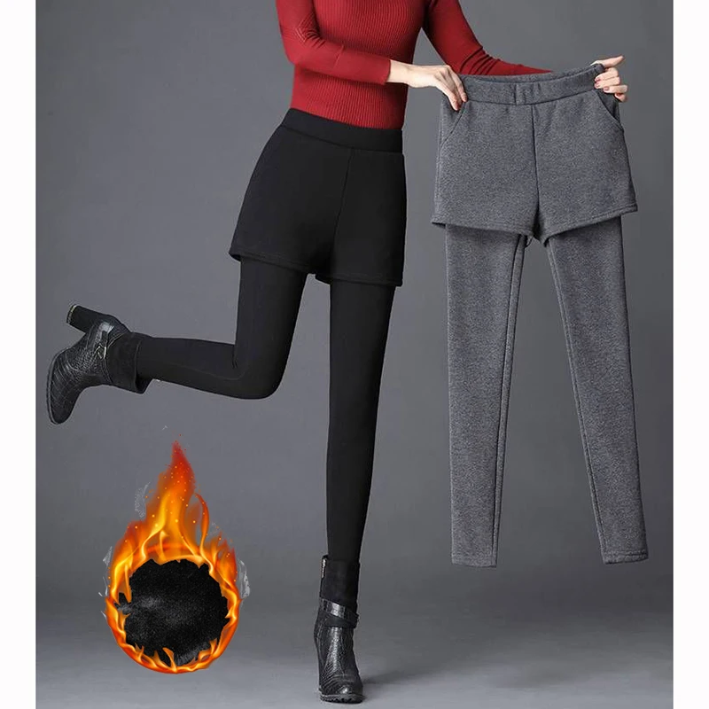 

Winter Women Classic Daily Thermal Fleece Pants Lady High Waist Snow Warm Plush Trousers Female Retro Skinny Thin Leggings