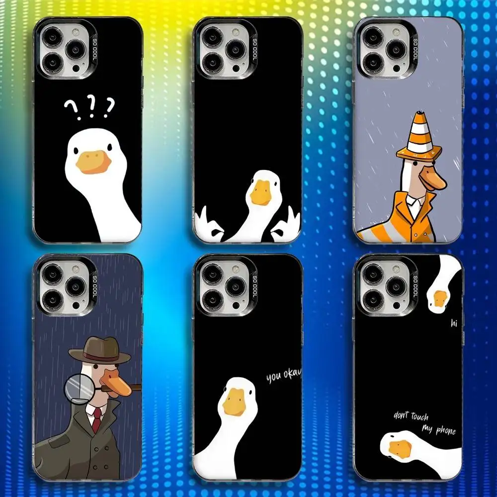 

Cartoon Funny Duck Phone Case For iPhone 17,16,15,14,13,12,X,8,Pro,Max,Plus,E,SE4,Air,Mini IMD Matte Black