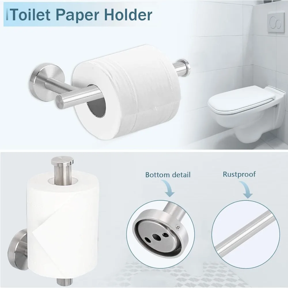 مجموعة إكسسوارات الحمام الحديثة المصنوعة من النيكل المصقول مقاس 24 بوصة مع شريط المناشف والحلقة وحامل ورق المرحاض وخطاف الرداء #4