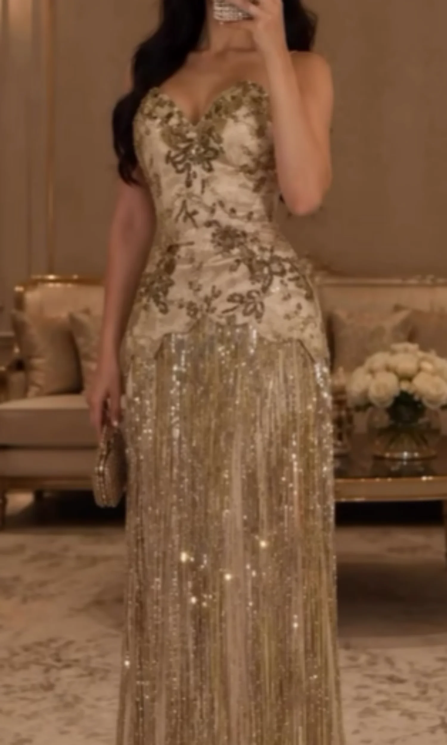 Golden Party Dresses Tank Evening Dresses Beading On Chest Party Gowns Straight Tassel Prom Dresses for Women Gowns Customized