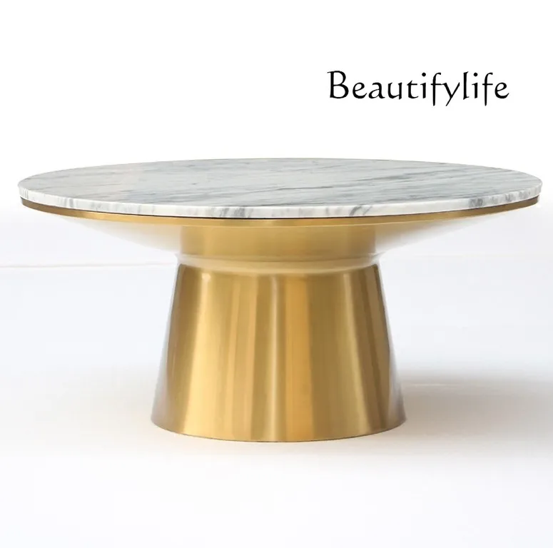 

Modern simple round coffee white marble sofa table European small apartment living room side negotiation table