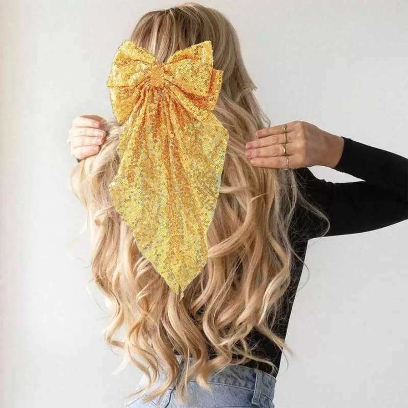 

Cute Women's Hair Accessory - Sequin Double-Layer Tulle Bow Hair Clip