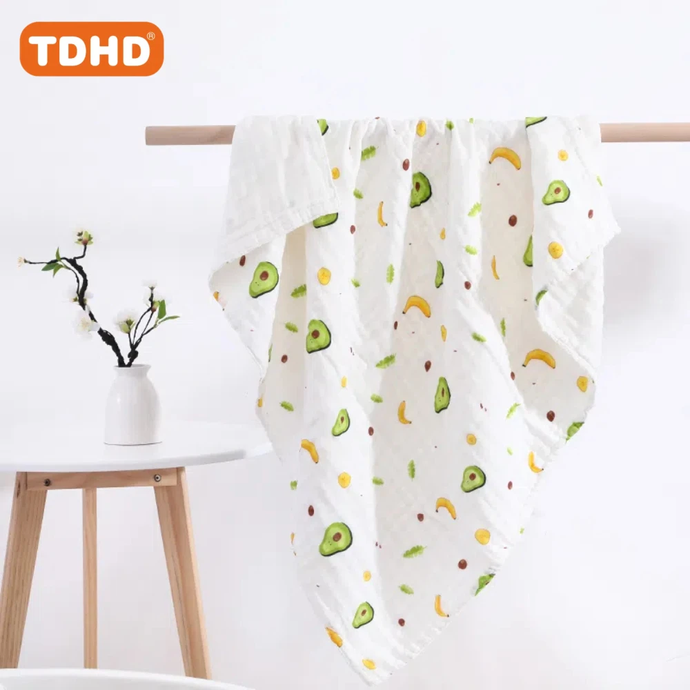 TDHD Set di asciugamani da bagno e coperte grandi per bambini, uso per tutte le stagioni, morbida fibra di cotone lavorata a maglia, simpatica stampa di banane e avocado, asciugamano versatile