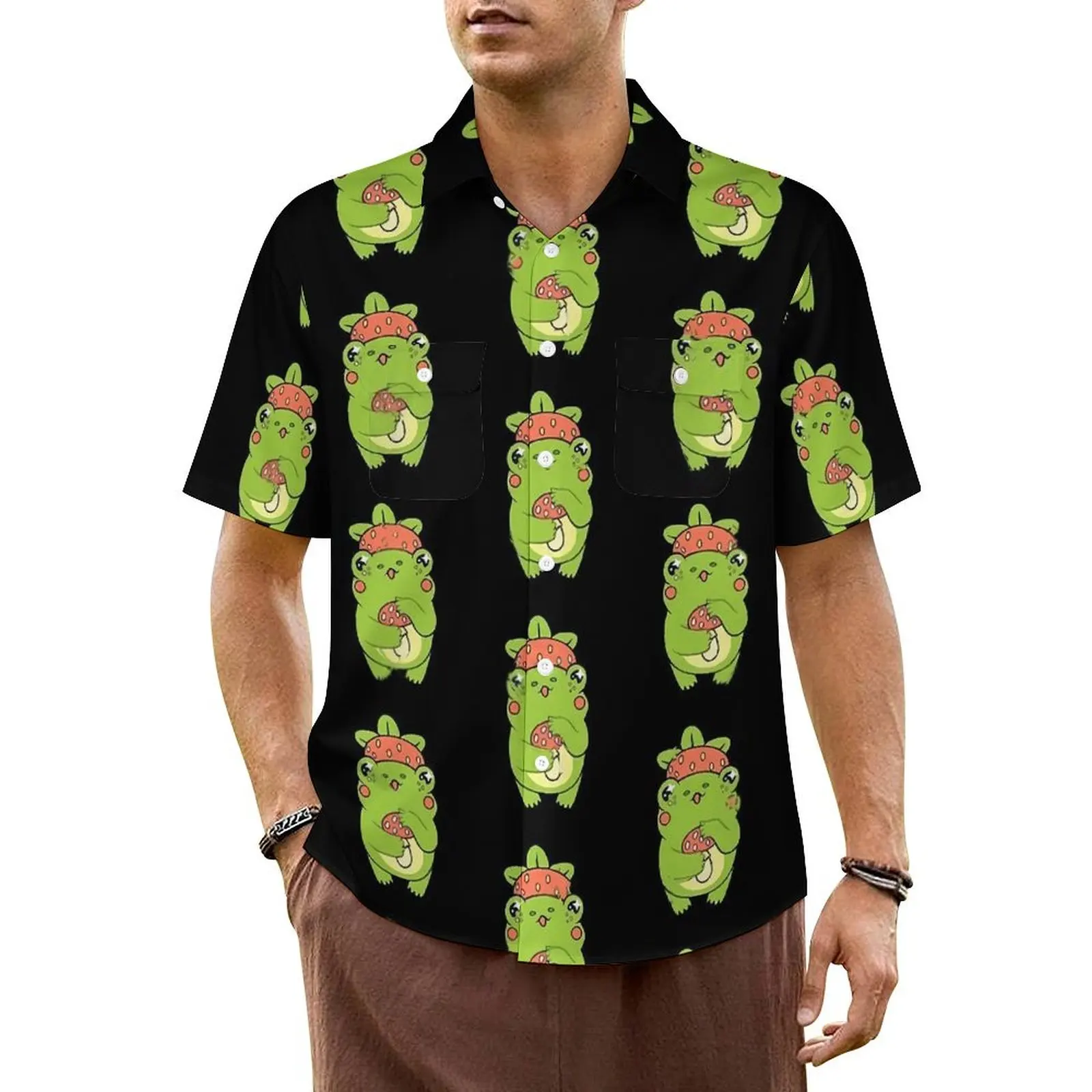 

Kawaii Frog Casual Shirt Animal Strawberry Vintage Hawaiian Shirts Men Short Sleeve Beach Streetwear Plus Size 6XL 7XL Blouses