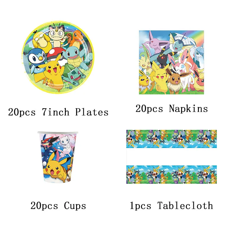 Pokemon Birthday Decoration Pikachu Theme Party Tableware Balloon Supplies Paper Cup Plates Napkin Kids Happy Baby Shower Favors