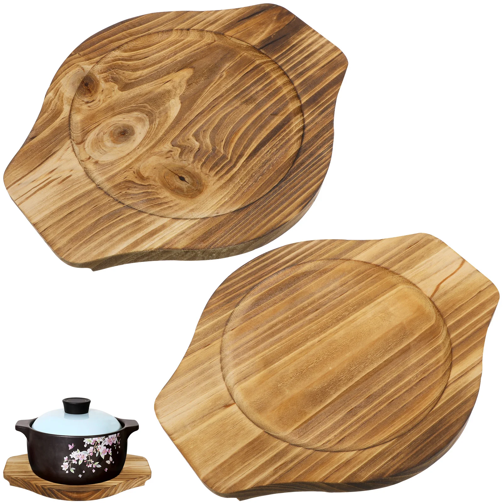 

2Pcs Stone Bowl Wood Pad High Temperature Resistant Household Pot Mat for Hot and Cold Pot Kitchen Casserole Holder