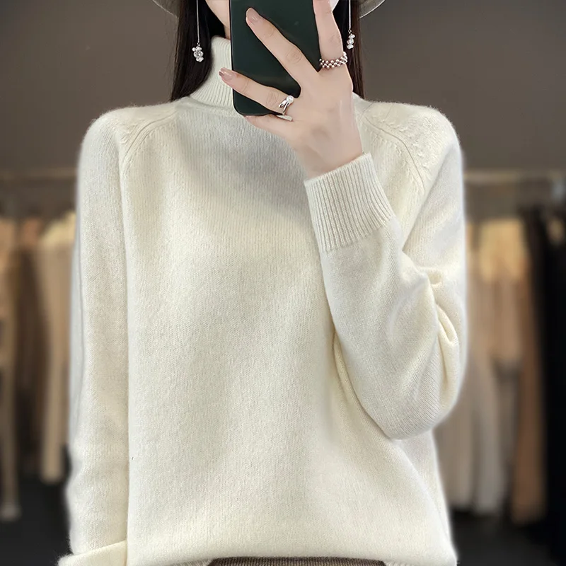 LDZWSM Cashmere Sweater Women Long Sleeve Turtleneck Merino Wool Casual Jumpers Solid Knitwear Pullover Tops Autumn