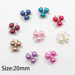10Pcs Alloy Rhinestone Round Jewelry DIY Handmade Bow Hairpin Pearl Metal Accessories