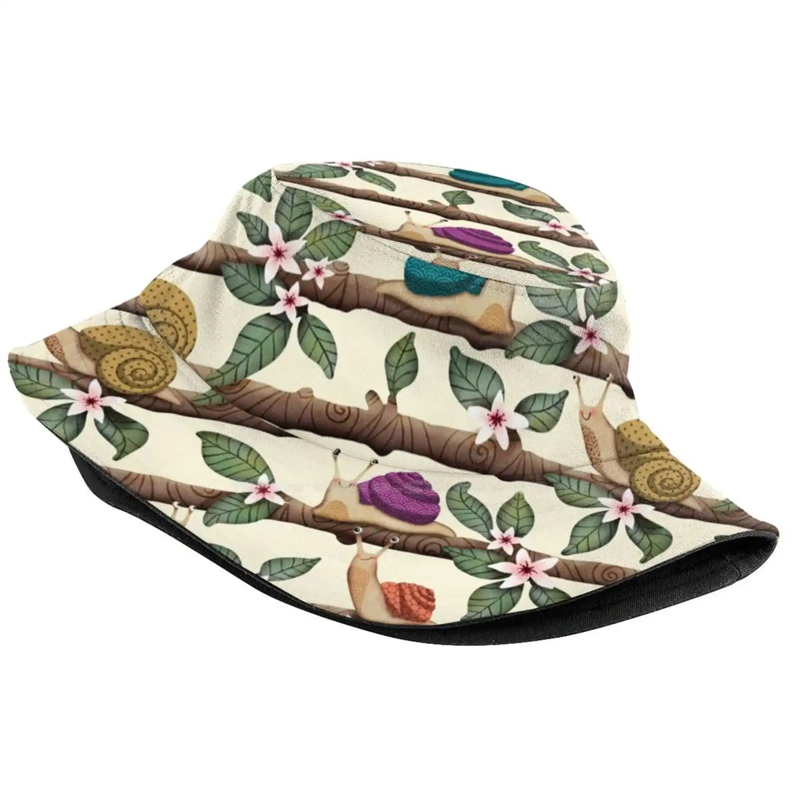 Happy Snail Village Sun Cap Fisherman Hat Bucket Hats Cute Design Kids Illustrated Pattern Animals Cute Snails Crisdemarchi