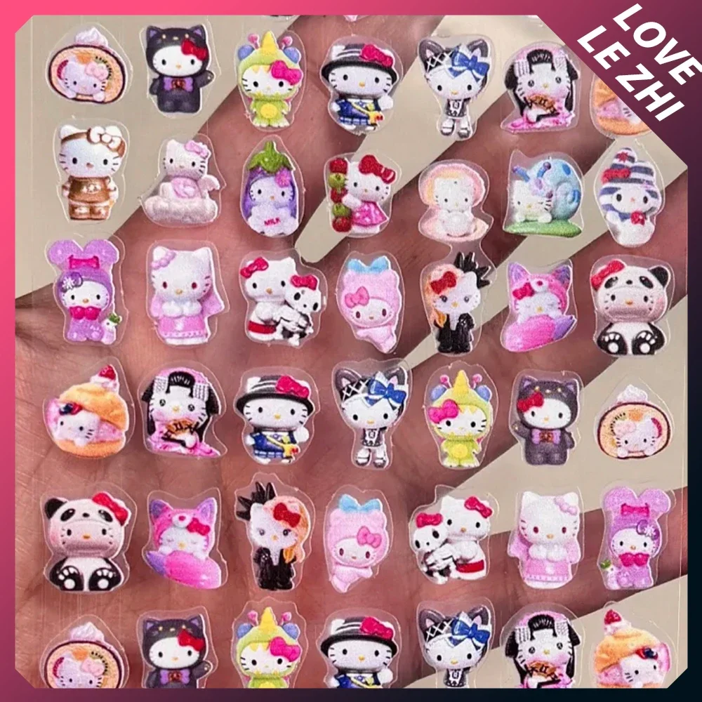 Le Zhi-pegatinas de uñas postizas 3D de Hello Kitty Sanrioed Kawaii, pegatinas de dibujos animados DIY Cinnamoroll Kuromi, pegatina para funda de teléfono