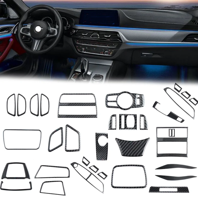 

For BMW 5 Series F10 F18 2011-2017 Black Carbon Fiber Car Accessories Cover Center Console Gear Shift Panel Cover Interior Trim