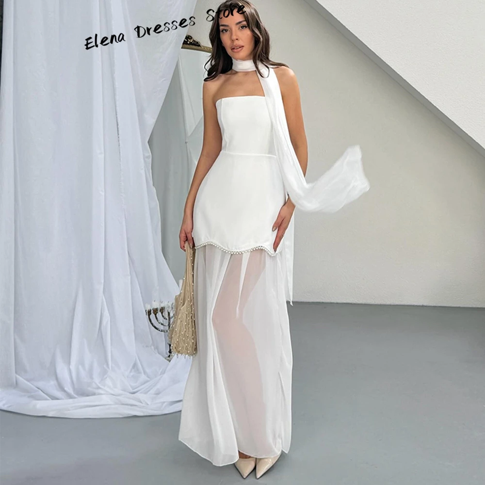 Maßgeschneidertes weißes, trägerloses, ärmelloses Abendkleid im A-Linien-Schnitt mit Perlen, Promi-Kleid, modisches Partykleid mit Reißverschluss am Rücken – Detail 7