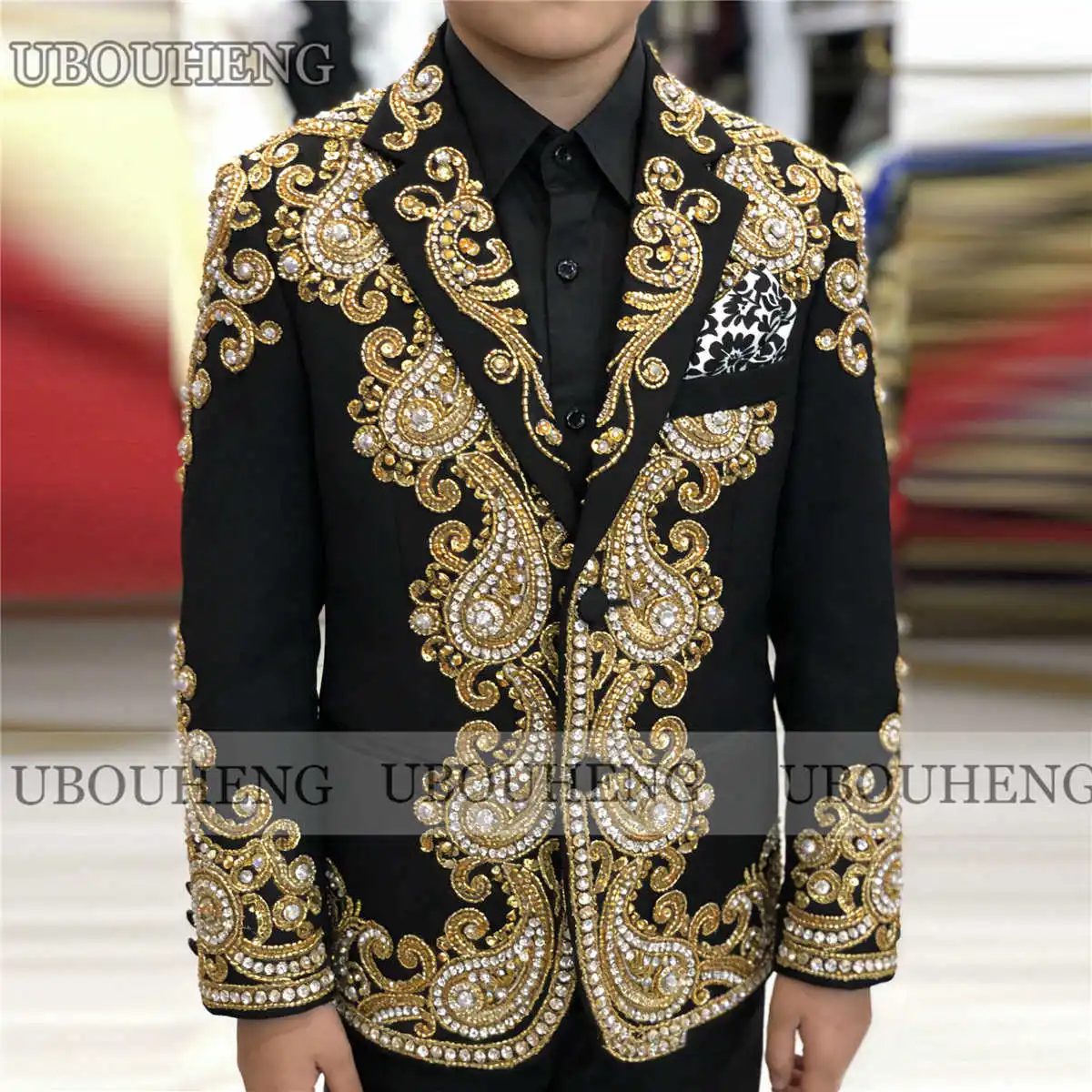 Luxury Beaded Crystals Boy's Suit For Wedding Single Breasted Jacket Pants 2 Piece Children Party Tuxedos Customized Kids Attire