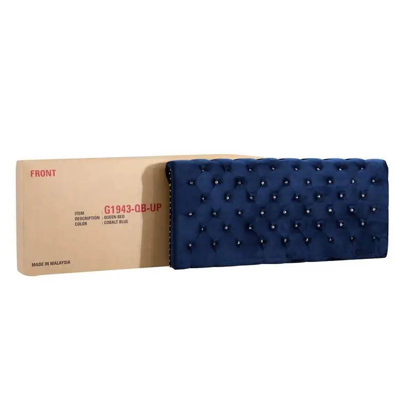 إطار منجد للسرير بالكامل باللون الأزرق الداكن مع تصميم أنيق #5