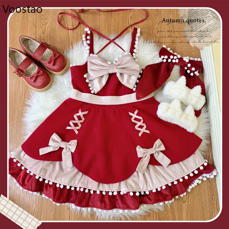 Robe en laine douce Lolita Jsk pour femme, nœud gothique Kawaii, mini robes Girly Harajuku, robe de soirée Cosplay, automne, hiver