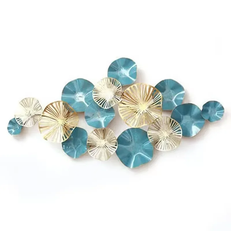 Blue White Black and Gold Stainless Steel Wall Decor-Modern Abstract Lotus Design for Interior Decoration