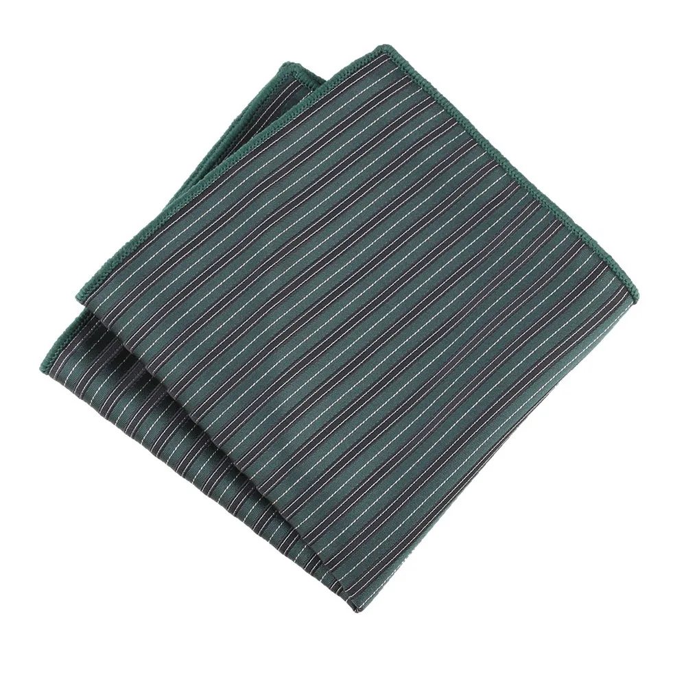 Nowa mała poszetka męska 24 cm, elegancka, biznesowa, w zielono-brązowe paski, chusteczka do garnituru, dodatek ślubny dla pana młodego, poszetka do smokingu.