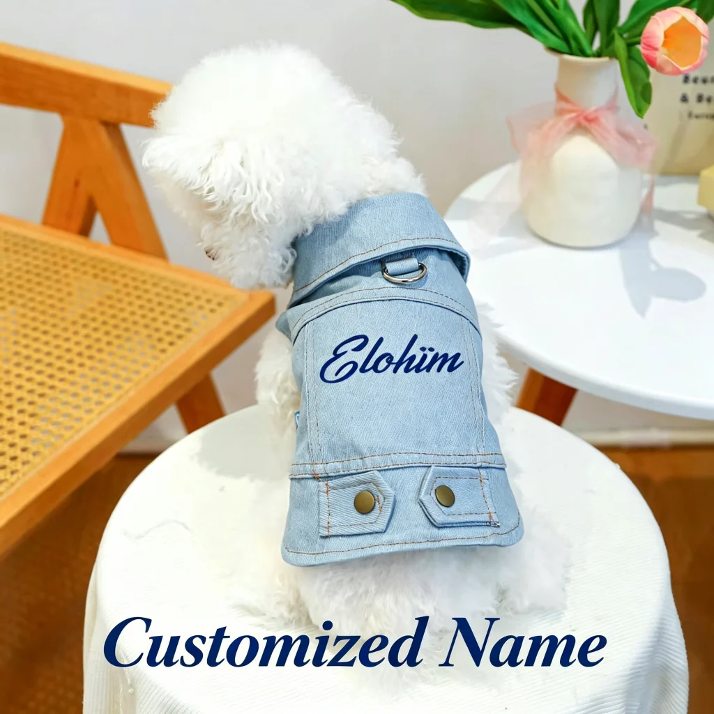 

Personalized Custom Name Denim Pet Jacket, Cute Trendy Dog Cat Outfit, Unique Stylish Clothes for Puppies Kittens