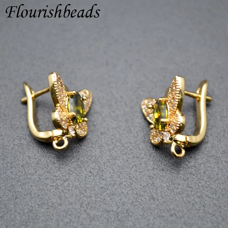 New Design Gold Silver Color CZ Paved Big Size Butterfly Shape Metal Earring Hooks Brass Jewelry Findings 20pcs/lot