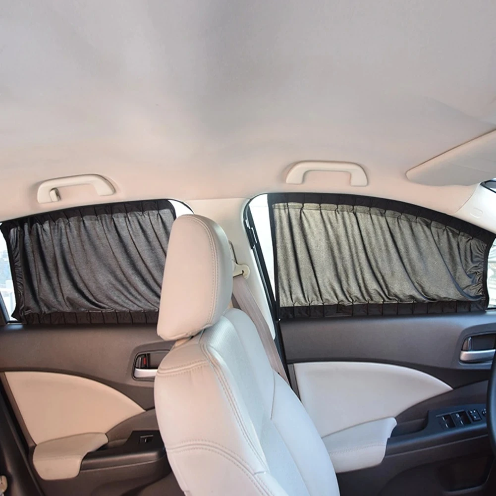 

2pcs Universal Car Sun Shade Side Window Curtain Auto Foldable Uv Protection Black Pure Cloth Sun Visor Blinds Cover Car-Styling