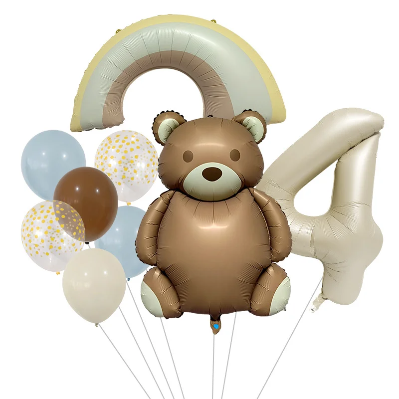 Ensemble de ballons en aluminium arc-en-ciel ours, décorations de fête d\'anniversaire sur le thème des animaux, 256