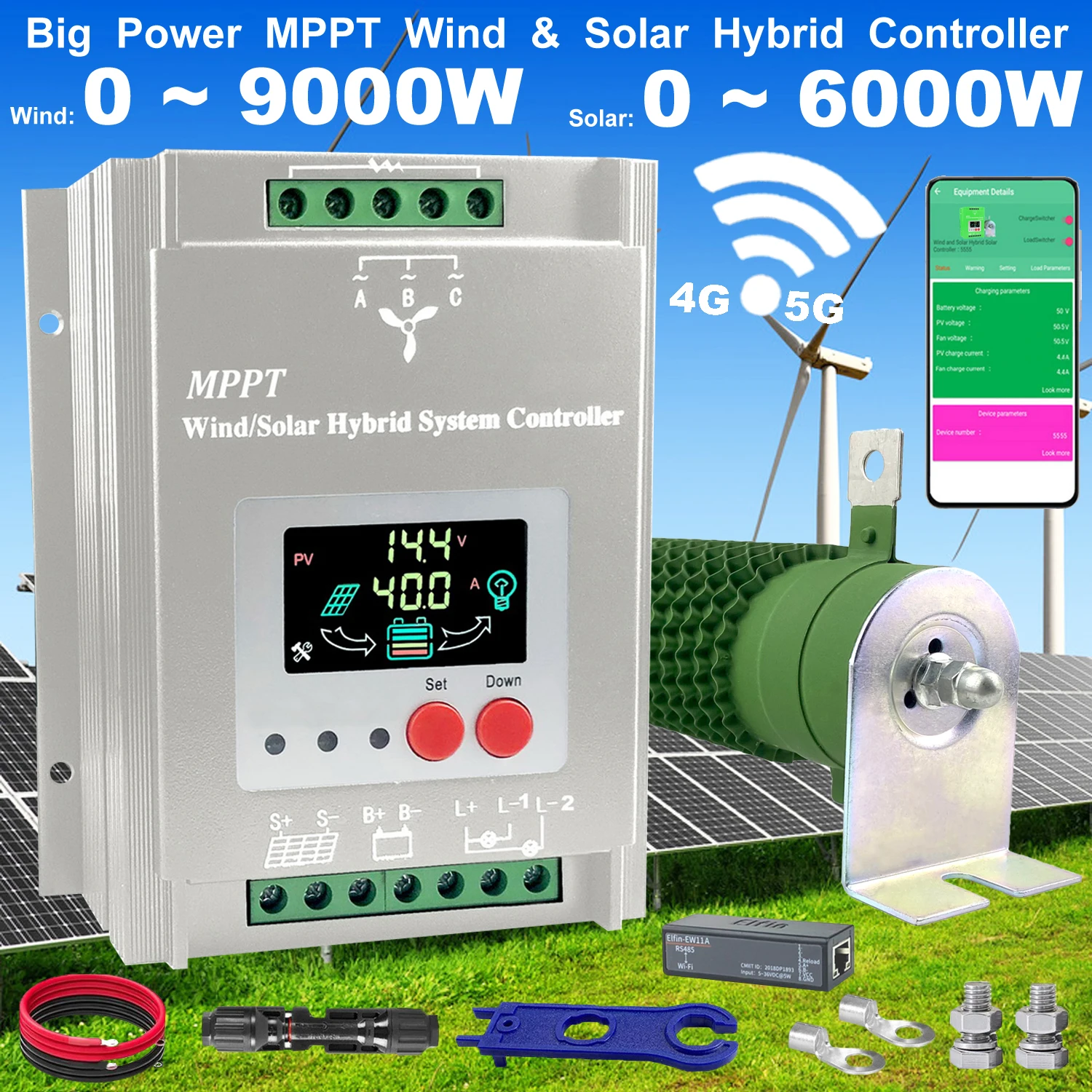 MPPT Charge Controller 4KW 5000w Solar Wind Hybrid System 12v 24v 48v Auto Home Appliance Regulator For Home Use Wind Turbine