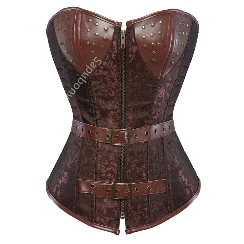 

Sapubonva Corset Steampunk Bustier Clothing Women Top Plus Size Vintage Halloween Corselet Overbust Pirate Costume Brown