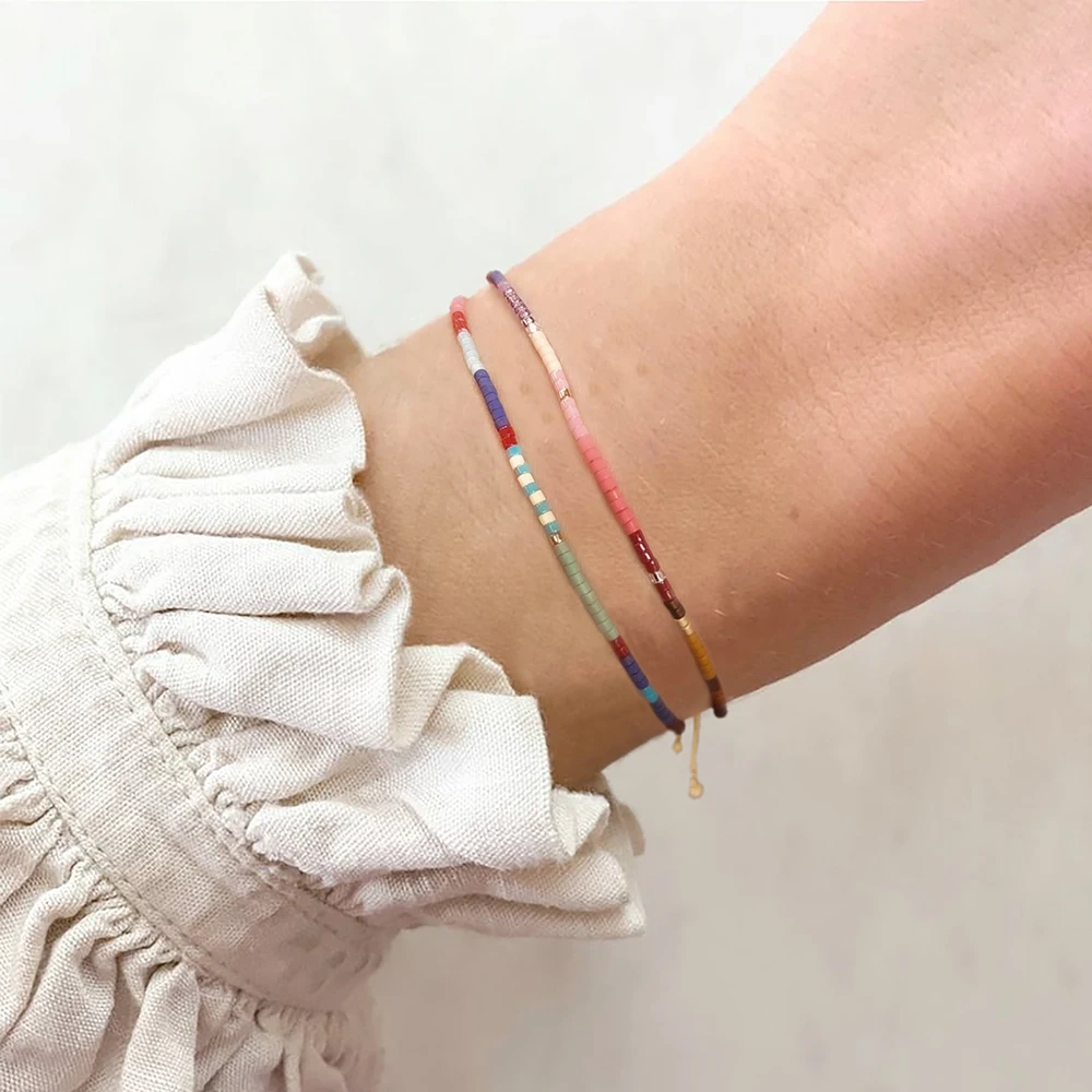 KKBEAD Miyuki Seed Bead Bracelet Adjustable Stackable Boho Jewelry for Women Y2K Summer Beach Thin Bracelets Gifts for Her Girls