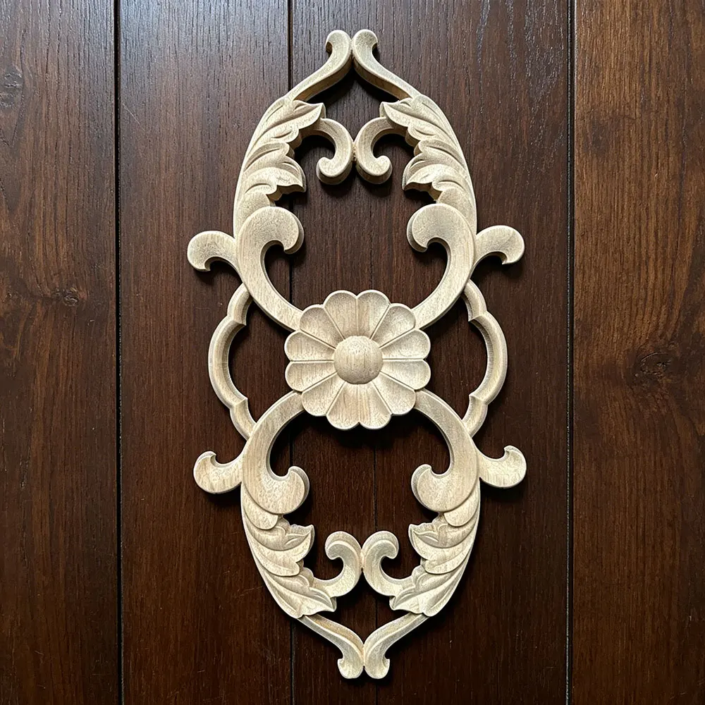 

Unique Natural Floral Wood Carved Wooden Figurines Crafts Corner Appliques Frame Wall Door Furniture Wood Carving Decorative