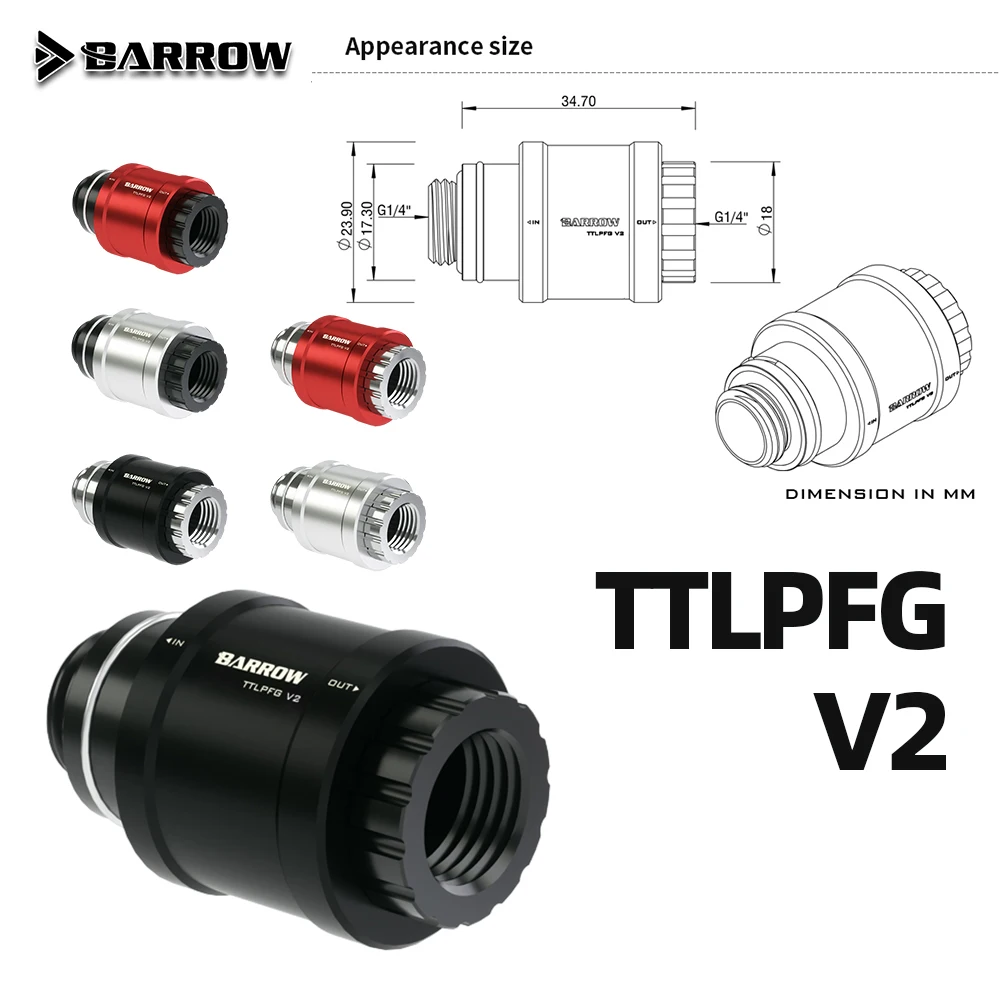 Barrow Water Valve Switch Plug TTLPFG V2 Male To Femal G1/4 Flat Hand Push Type Metal Valve PC Gaming Liquid Cooling System