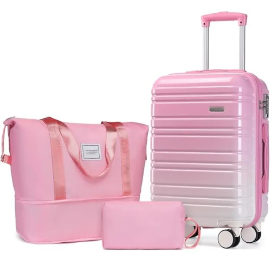 

Peach Sparkling 3 Piece 20 Inch Carry On Luggage Set with Spinner Wheels TSA Lock Lightweight Hardside PC+ABS Suitcase Set for