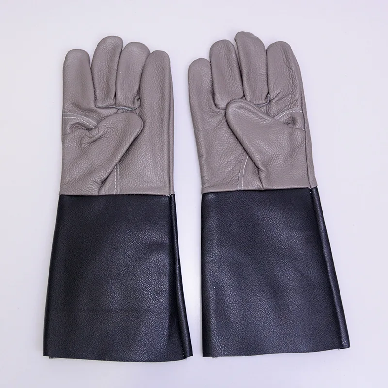 Welding Gloves Heat Resistant Dark Genuine Cowhide Leather Gloves for Electric Welding Work
